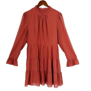 Lulus Dress Women L Dusty Rose Swiss Dot Ruffle Sheer Lined Cottage Boho Regency